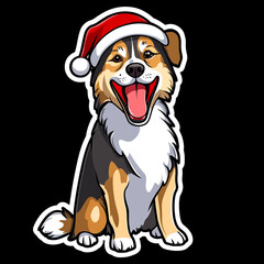 Australian Shepherd Dog Wearing A Santa Hat With A Jolly Expression