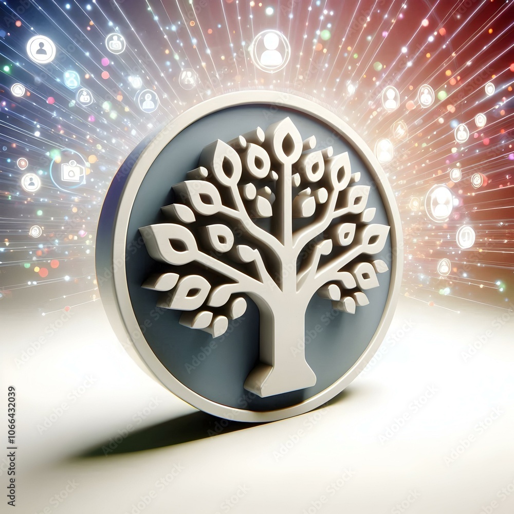 Poster 3d glossy background with soft focus family tree icon heritage continuity generational bonds room fo