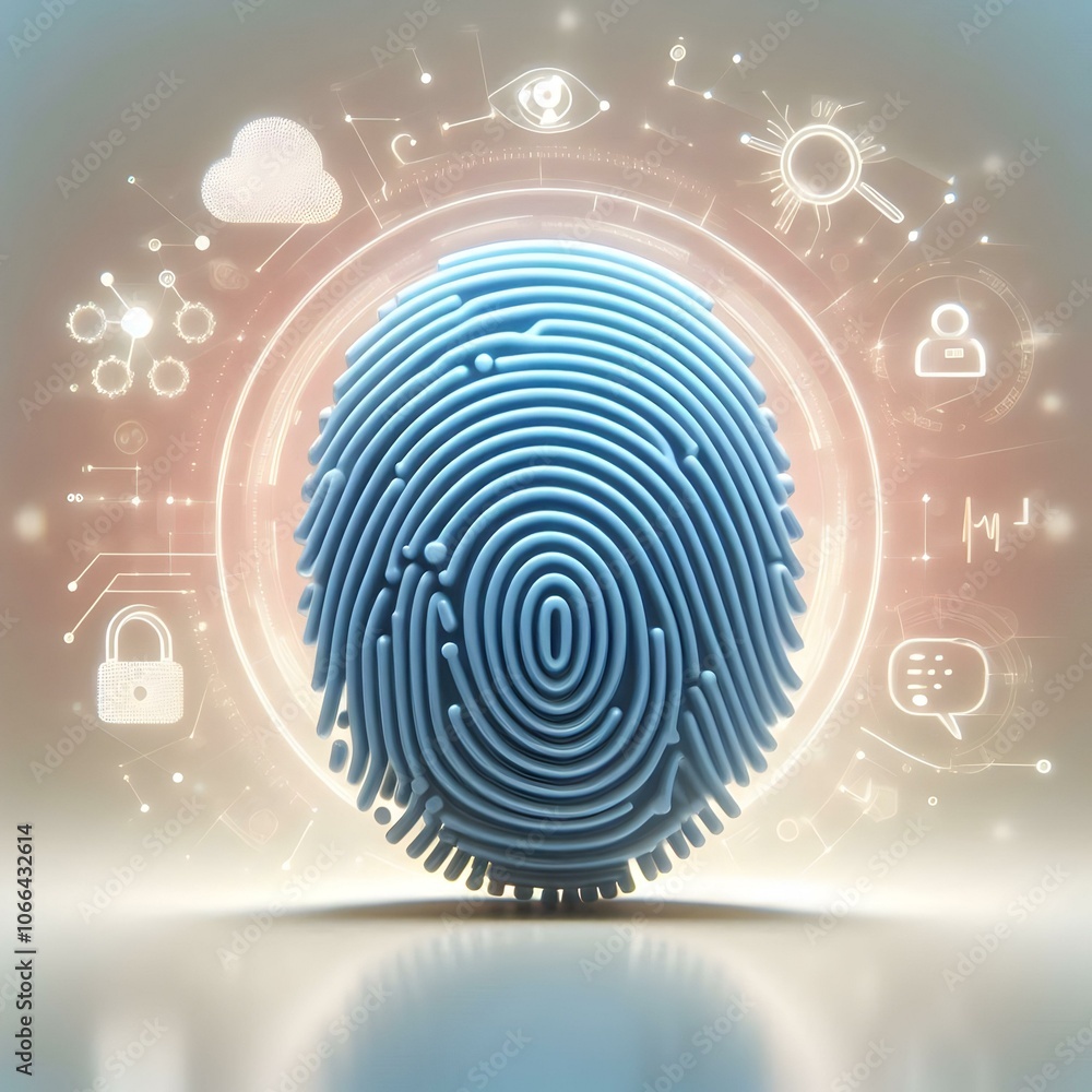 Aufkleber 3d digital fingerprint icon over soft blurred background ai enhanced security business concept ample