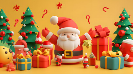 Santa with Ribbon Accessories Isometric Cartoon 3D