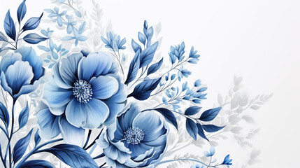 Watercolor Illustration modern outline paisley eastern mandala folk henna tattoo indigo blue elements