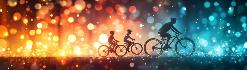 Bokeh Digital Art Family Bike Ride Together Soft Colorful Lights Outdoor Fun Family Bonding Fitness Ads Biking Gear Photo Stock Concept