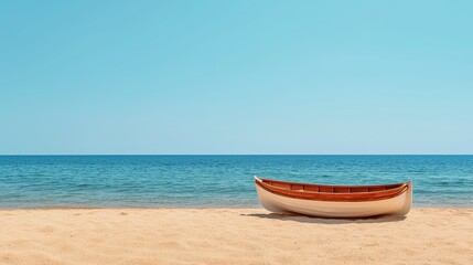 Naklejka premium Serene Beach with Boat on Golden Sand and Clear Water