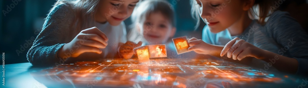 Aufkleber macro image family holographic communication device sending virtual postcards connection joy lively 
