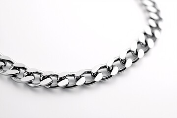 Obraz premium An exquisite chain necklace gleams against a flawless backdrop, showcasing its detailed craftsmanship and lustrous finish, ideal for adornment.