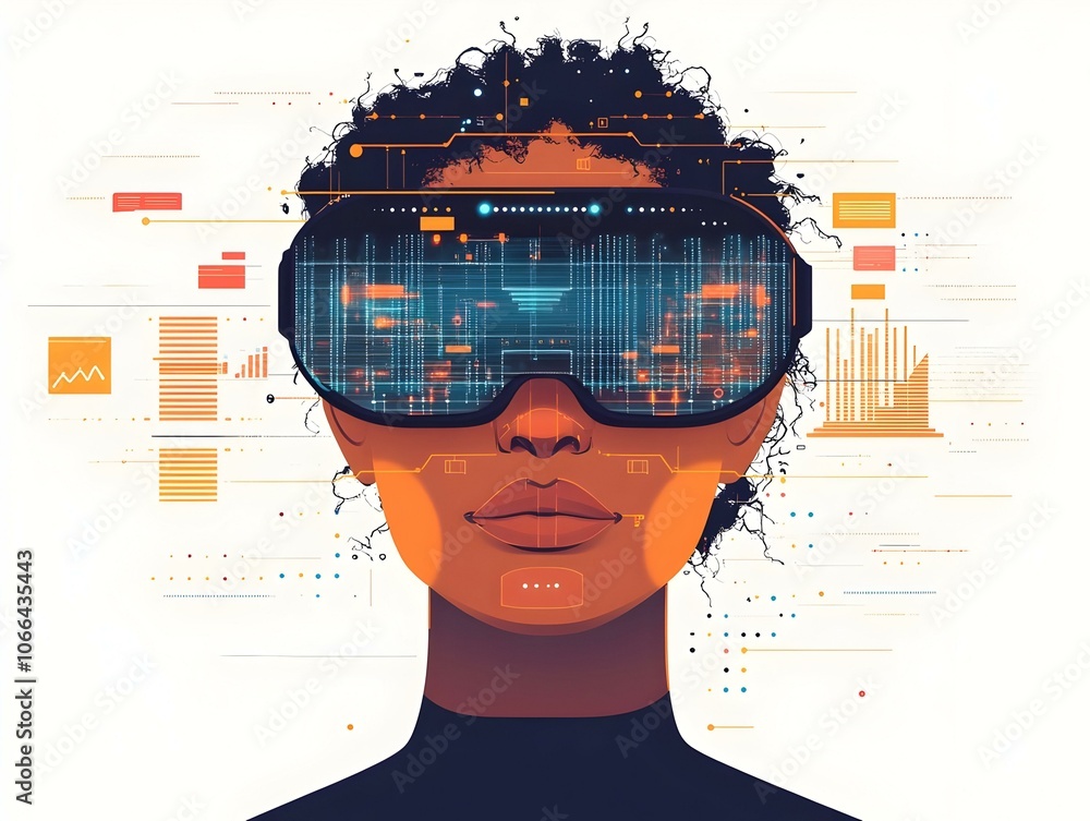 Poster flat close up ar glasses face displaying holographic data macro shot of person wearing augmented rea