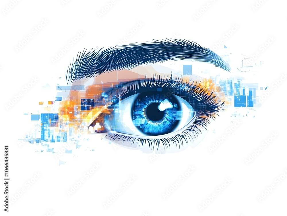 Poster flat close-up eyes reflecting holographic video call participants macro shot capturing connectivity 
