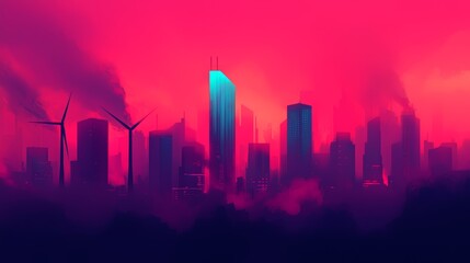 Fototapeta premium Urban Landscape of Wind-Powered Internet Hubs