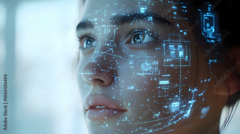 Poster 3d close up person face holographic display global colleagues virtual meeting concept macro shot foc