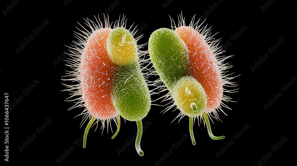 Aufkleber high resolution view of bacteria cells with distinct shapes and colors, showcasing their unique stru
