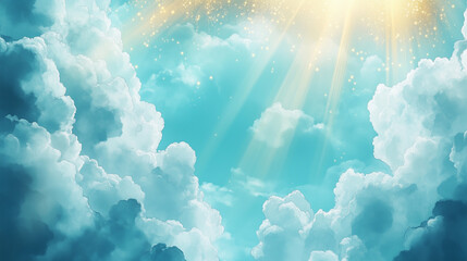 Sunlight Breaking Through Clouds in Tranquil Blue Sky
