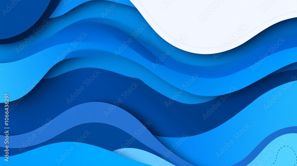 Poster abstract design featuring layered blue wave, creating a soothing and modern visual effect.