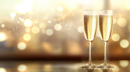 Champagne on Glass Table with Bokeh background
