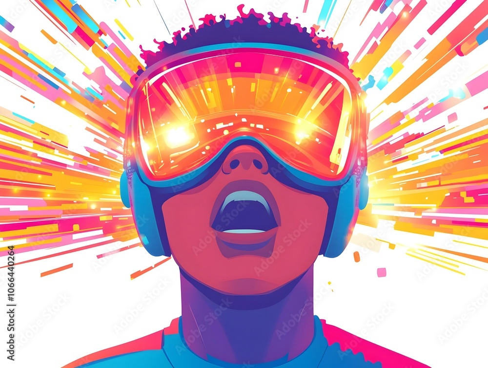 Poster flat macro view excited driver face holographic speed indicators close-up image illuminated thrill h