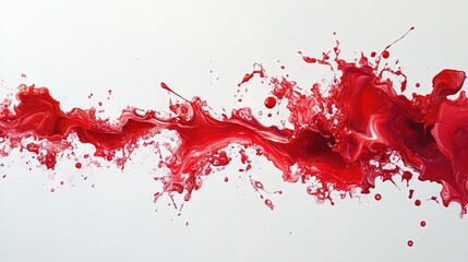 Vibrant Red Paint Splashing: A Stunning Poster for Sports Interiors, Featuring Intricate Droplets on a White Surface to Energize Any Space!