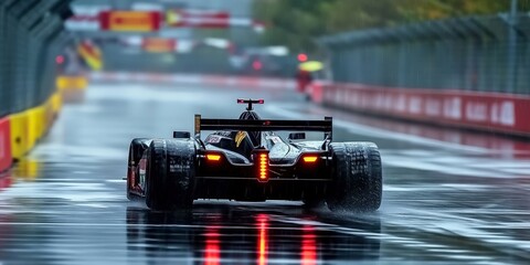 Fototapeta premium Racing Car on Wet Track During Competition