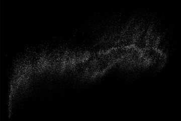 Distressed white grainy texture. Dust overlay textured. Grain noise particles. Snow effects pack. Rusted black background. Vector illustration, EPS 10.   