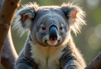 Fototapeta premium A joyful koala relaxes in a tree, celebrating Australia Day in the heart of its natural habitat
