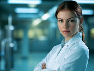 Focused Determination: Portrait ofWoman Scientist inSterile Laboratory Environment