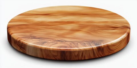 Round Wooden Chopping Board Isolated on White Background