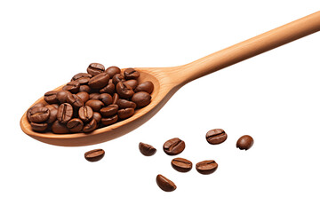 Obraz premium Coffee beans on wooden spoon isolated on transparent background, PNG