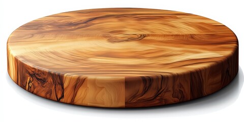 Round Wooden Chopping Board on White Background