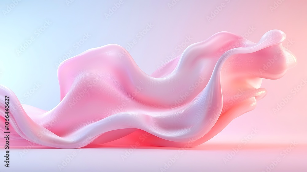 Poster explore the fluid dynamics of pink fabric in a minimalist design setting