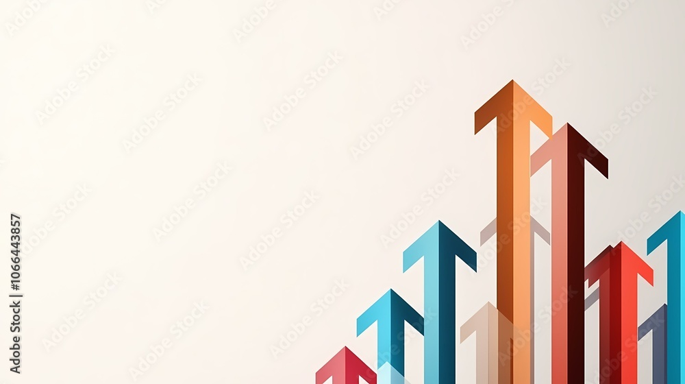 Aufkleber a white background with an abstract group of arrows pointed upward in various colors.