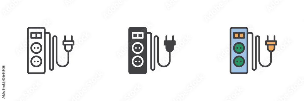 Poster power extension cord with switch different style icon set