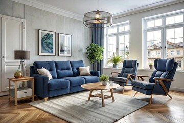 Fototapeta premium modern living room with fireplace