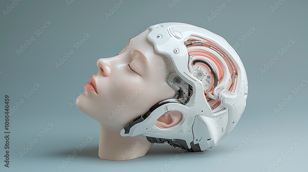 Poster explore the intersection of human emotion and advanced technology in futuristic robotics design