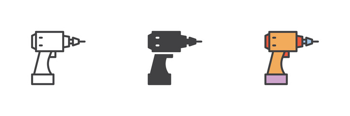 Electric screwdriver different style icon set