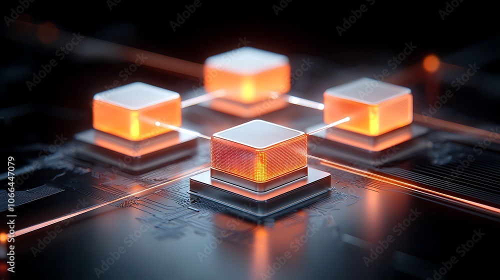 Poster explore how advanced technology connects interactive data blocks for modern solutions