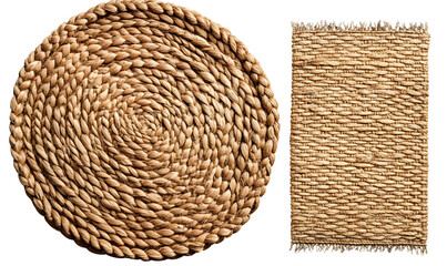 Obraz premium Braided carpet, jute round carpet. Braided rectangular carpet. Isolated on a transparent background.