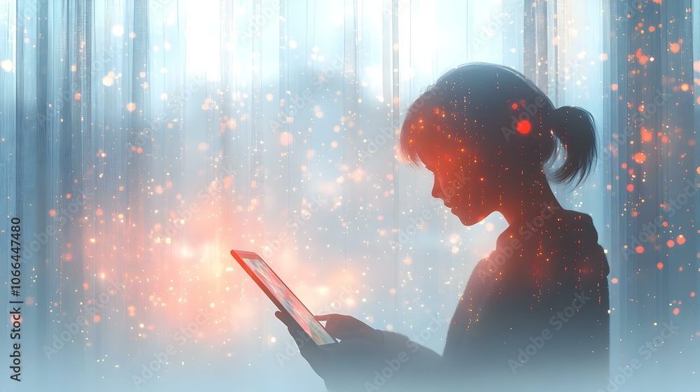 Poster 3d abstract digital art remote worker tablet minimalist home office soft bokeh background clutter-fr