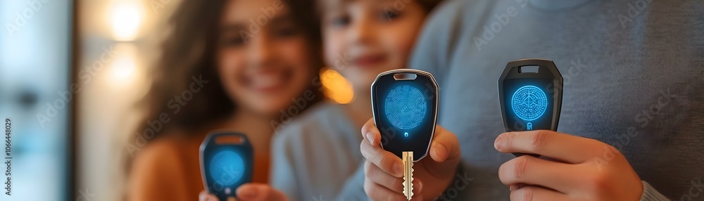 Aufkleber futuristic smart home keys macro shot family biometric access controls cutting edge technology secur