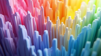 Obraz premium Colorful abstract landscape created from vibrant peaks resembling a rainbow gradient against a soft background