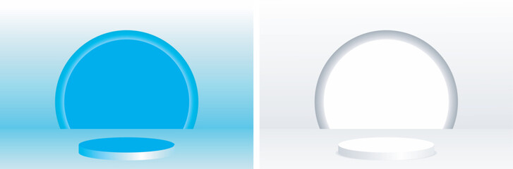 red blue realistic 3d background with cylinder podium. Black, red, white glowing light semi circles layers scene. Abstract minimal scene mockup products display, Stage showcase. Vector geometric forms