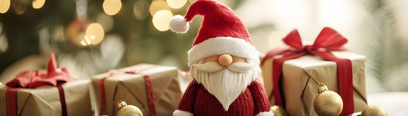 Festive Santa Claus Gnome with Presents and Ornaments
