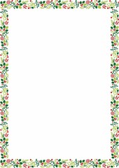 Christmas frame with festive decorations like holly, snowflakes, ornaments, and pine branches, perfect for holiday cards and invitations. Bright, cheerful, red and green theme, ideal for seasonal cele