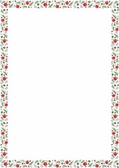 Christmas frame with festive decorations like holly, snowflakes, ornaments, and pine branches, perfect for holiday cards and invitations. Bright, cheerful, red and green theme, ideal for seasonal cele