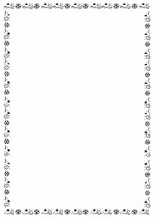 Christmas frame with festive decorations like holly, snowflakes, ornaments, and pine branches, perfect for holiday cards and invitations. Bright, cheerful, red and green theme, ideal for seasonal cele