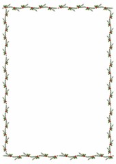 Christmas frame with festive decorations like holly, snowflakes, ornaments, and pine branches, perfect for holiday cards and invitations. Bright, cheerful, red and green theme, ideal for seasonal cele