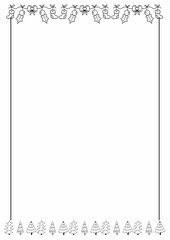 Christmas frame with festive decorations like holly, snowflakes, ornaments, and pine branches, perfect for holiday cards and invitations. Bright, cheerful, red and green theme, ideal for seasonal cele