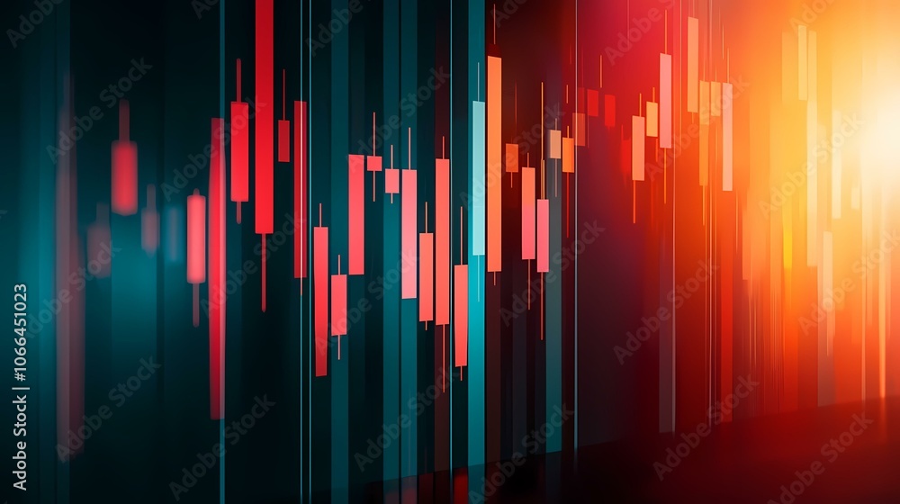 Poster the image is a dark abstract background with vertical lines of red and blue with a blurred orange gl