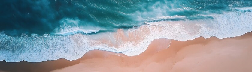Fototapeta premium Aerial View of Waves Breaking on a Sandy Beach