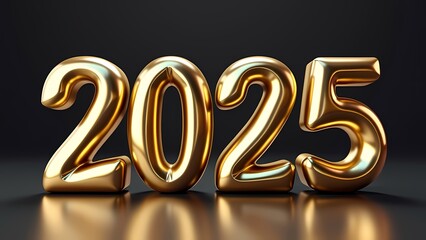 Golden 2025 year 3D text effect cosmic pop art sticke gold