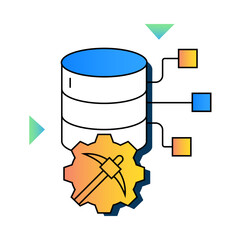 Data Mining Icon – Database with Pickaxe, Representing Discovery, Pattern Recognition, and Extraction