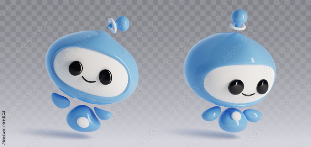 Aufkleber 3d cute ai robot character. chat bot mascot isolated vector icon. digital artificial intelligence ch