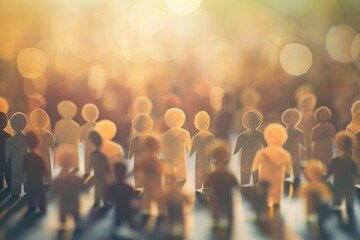 A panoramic view of a group of paper people, emphasizing a sense of togetherness and community, with a soft-focus effect for a dreamy feel